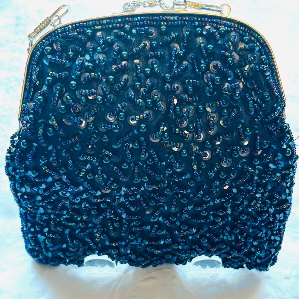 Elegant Blue Beaded Clutch